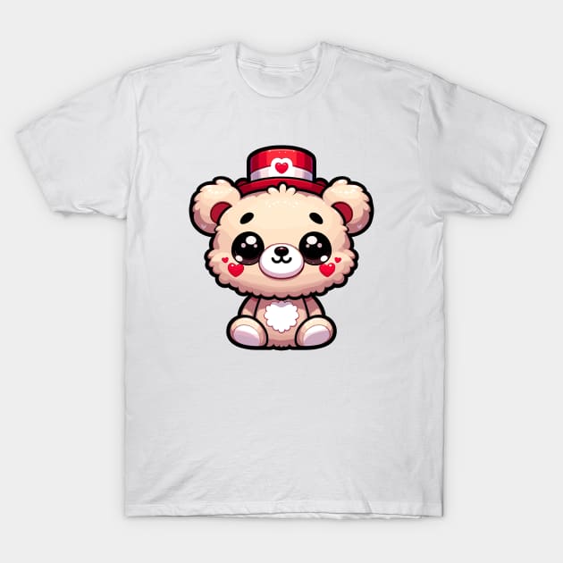 Cute Valentine's teddy Bear with a Heart Hat T-Shirt by Luvleigh